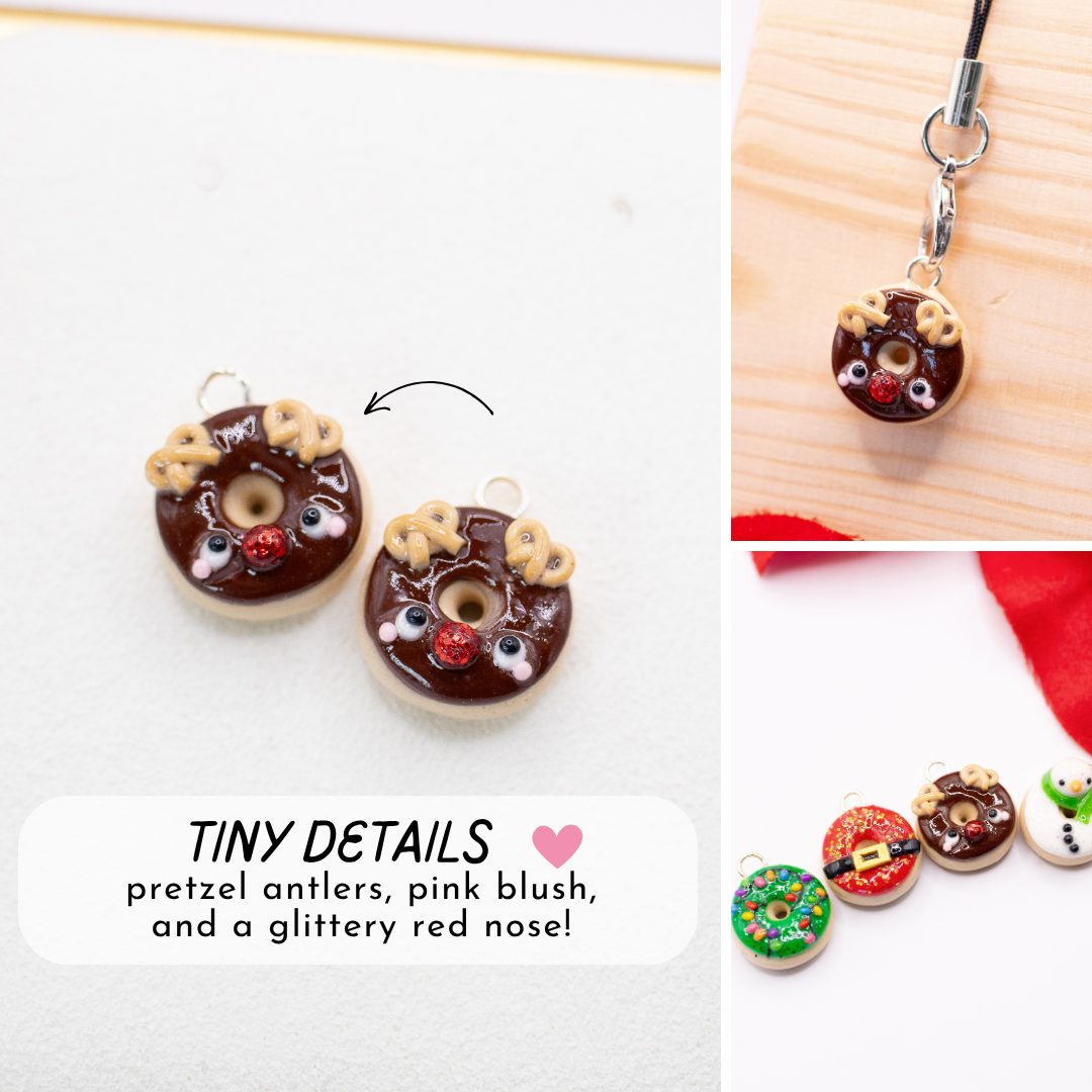 Rudolph - Christmas Donut Clay Charm | Stitch Marker