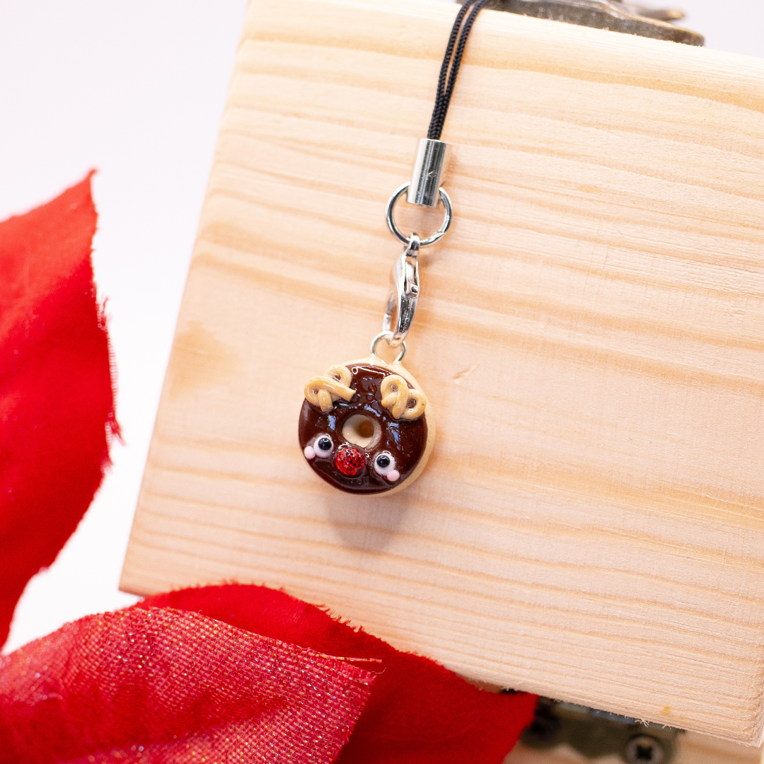 Rudolph - Christmas Donut Clay Charm | Stitch Marker