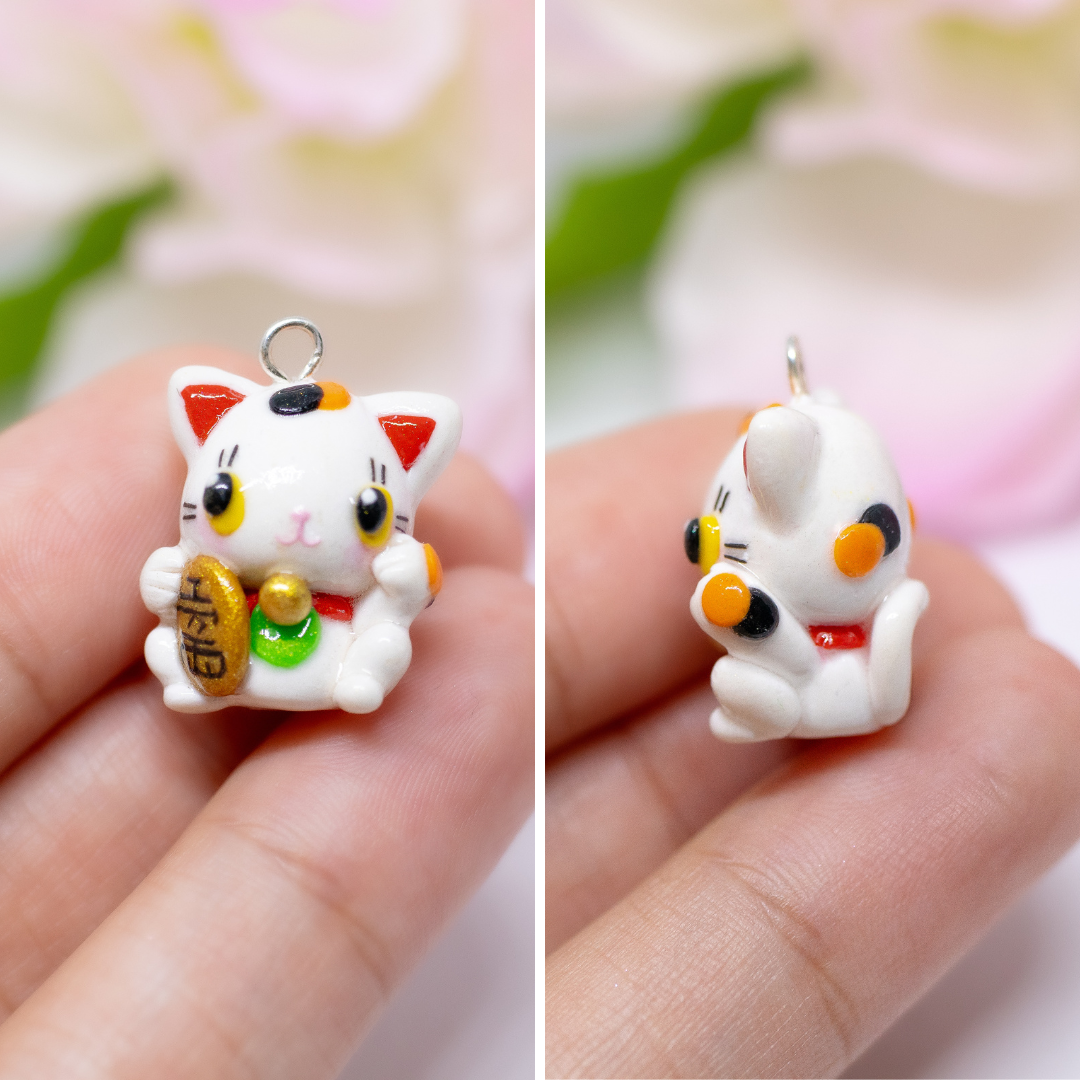 Maneki-neko Lucky Kitty Polymer Clay Charm (2 Styles Available)