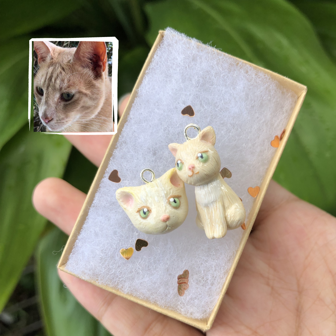 Custom Pet Kitty Full Body Polymer Clay Charm