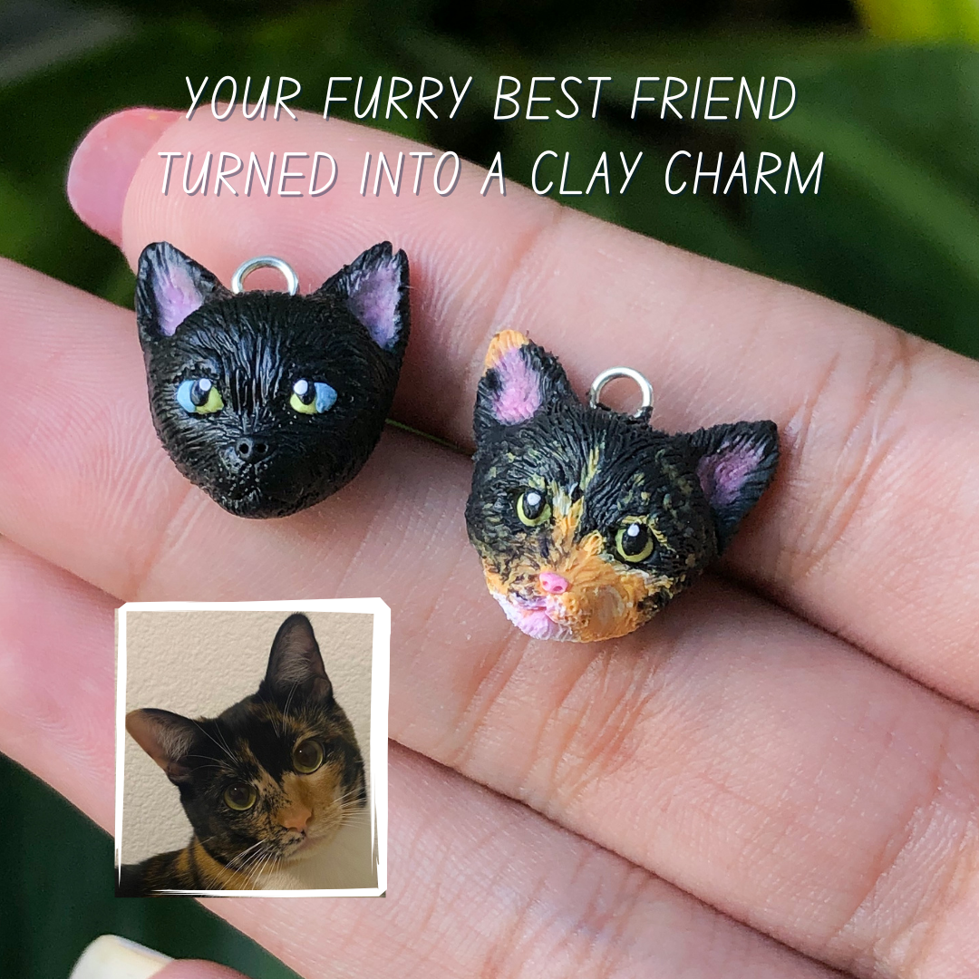 Custom Pet Kitty Head Polymer Clay Charm