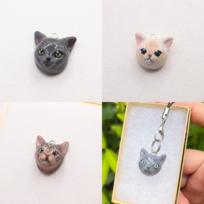 Custom Pet Kitty Head Polymer Clay Charm