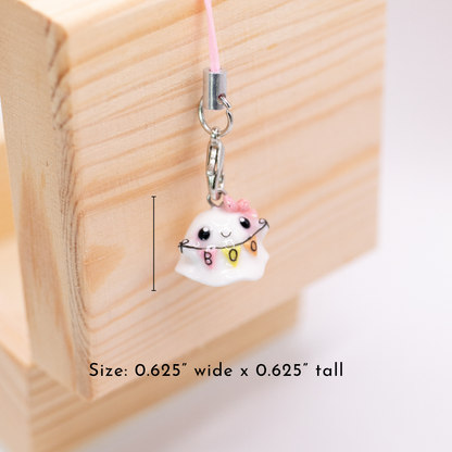 Girly Ghost with 'Boo' Banner Clay Charm