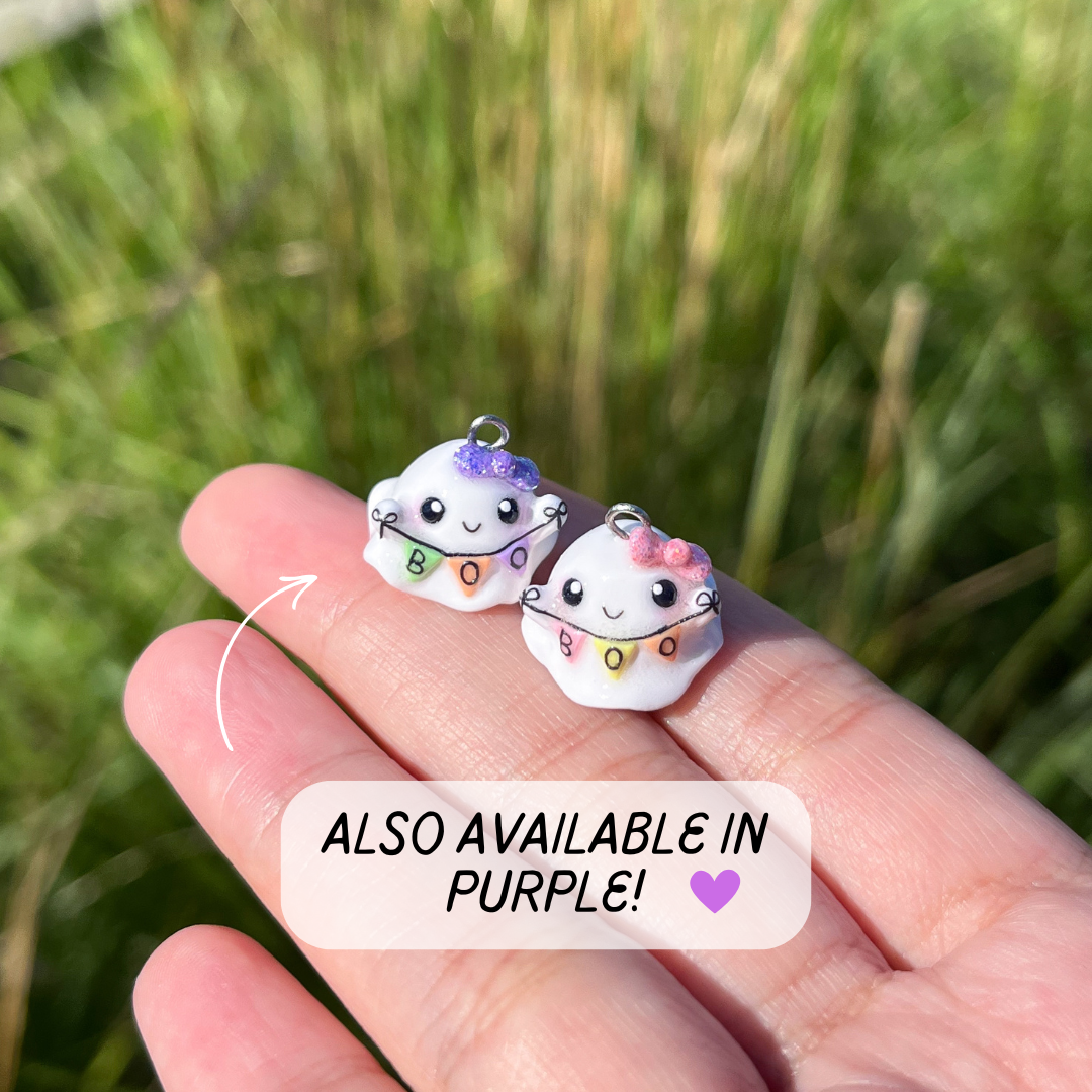 Girly Ghost with 'Boo' Banner Clay Charm