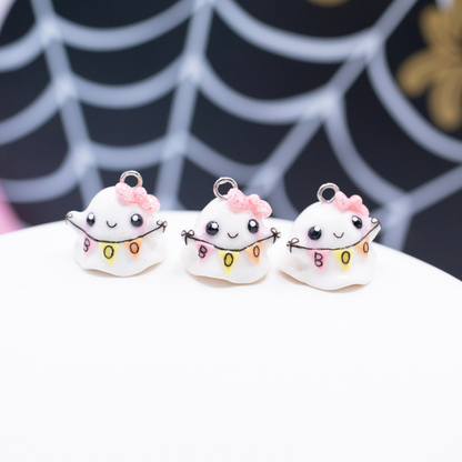 Girly Ghost with 'Boo' Banner Clay Charm