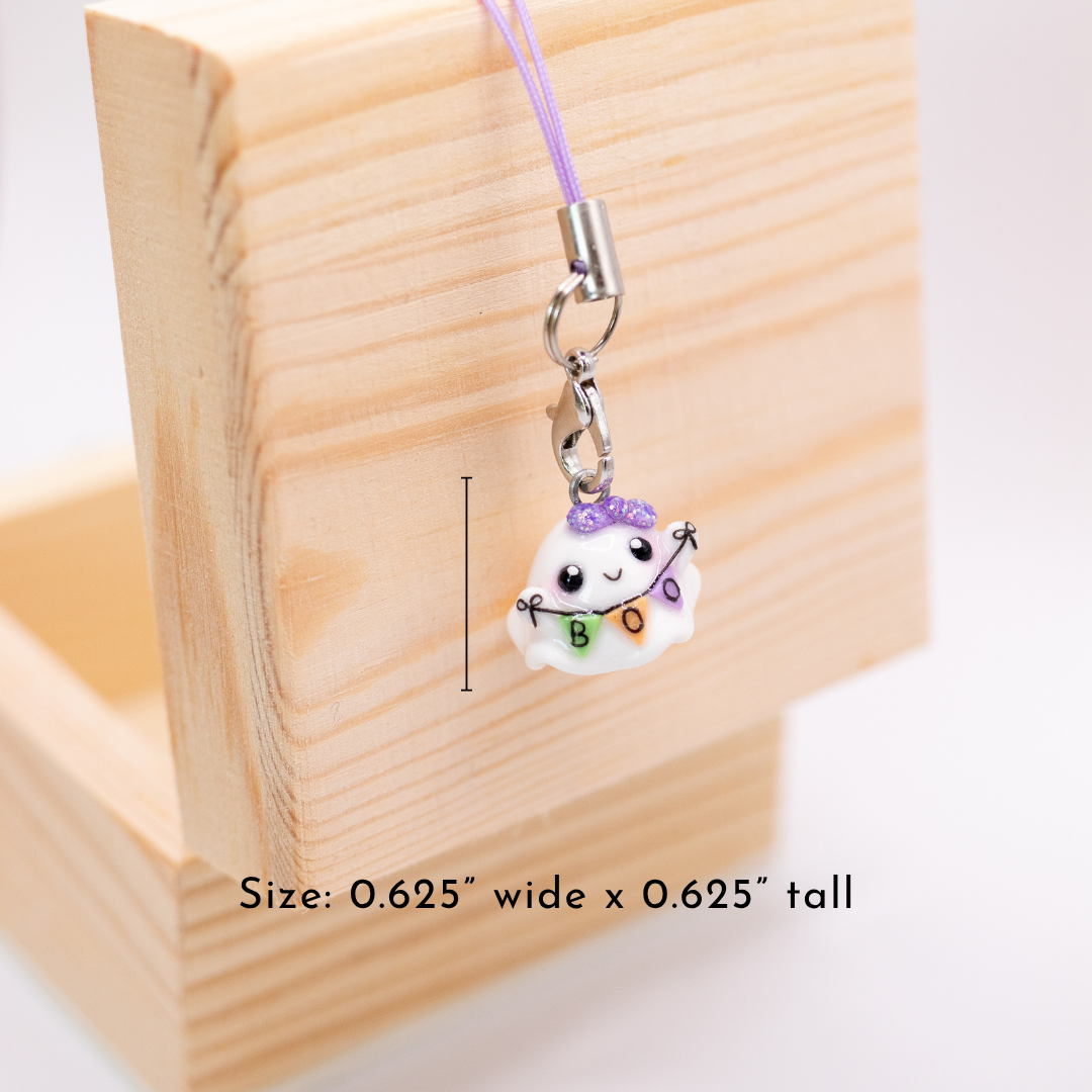 H'ween Ghost with 'Boo' Banner Clay Charm