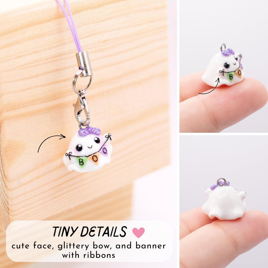 H'ween Ghost with 'Boo' Banner Clay Charm