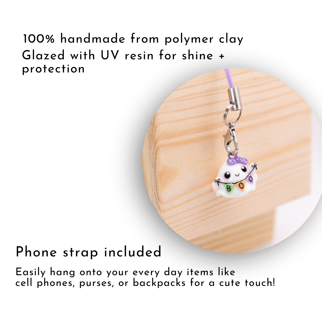 H'ween Ghost with 'Boo' Banner Clay Charm