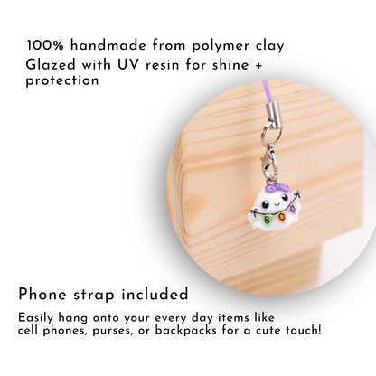 H'ween Ghost with 'Boo' Banner Clay Charm