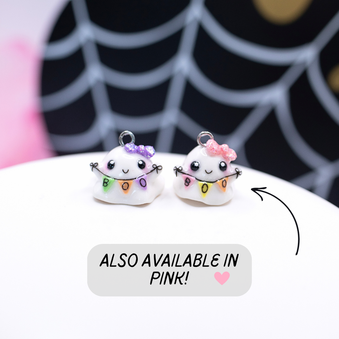 H'ween Ghost with 'Boo' Banner Clay Charm