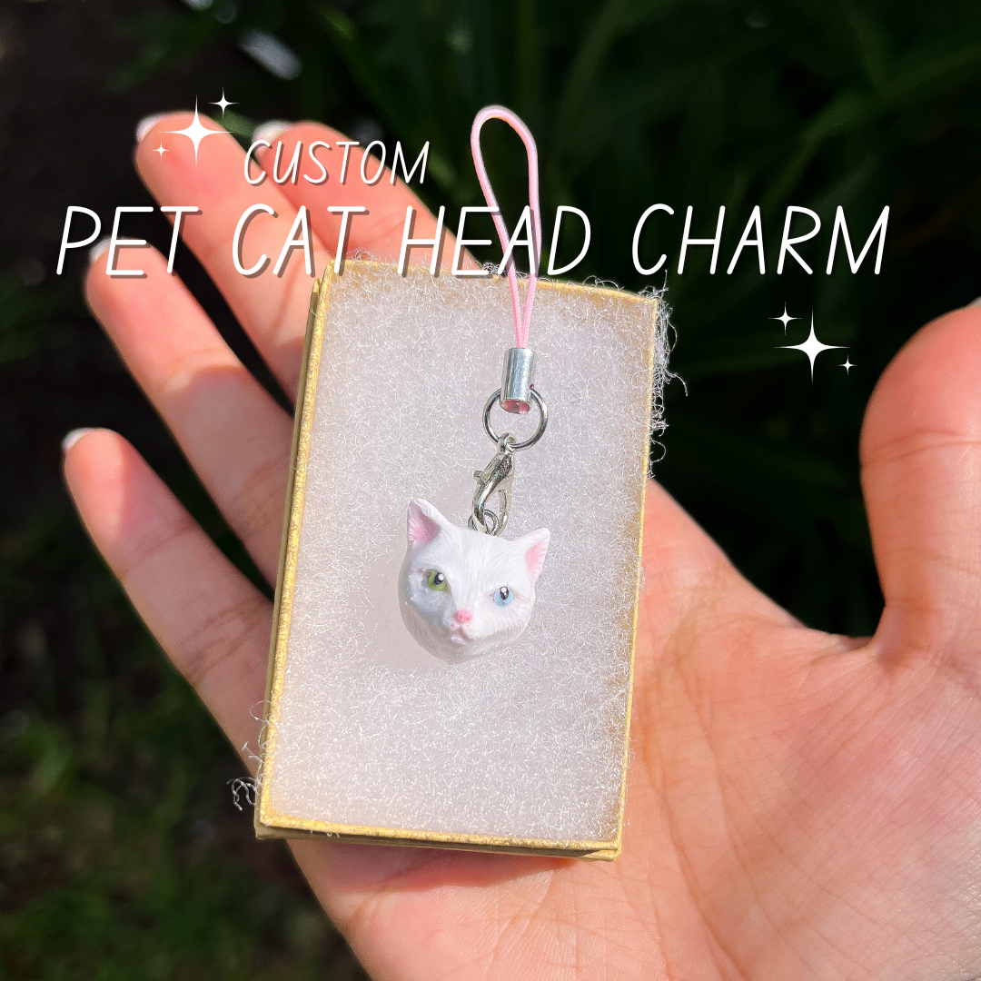 Custom Pet Kitty Head Polymer Clay Charm