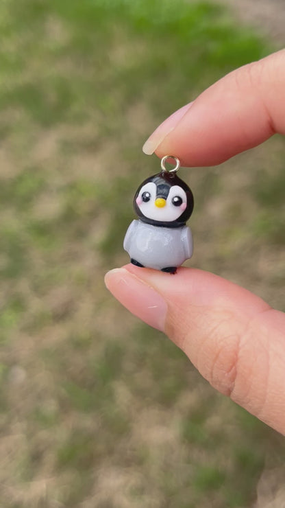 Grey Penguin Polymer Clay Charm