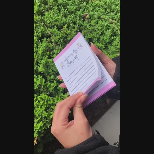 A cute, simple notepad. This notepad has a pink trim on the top and bottom, with 8 lines to write down all the important tasks and notes.