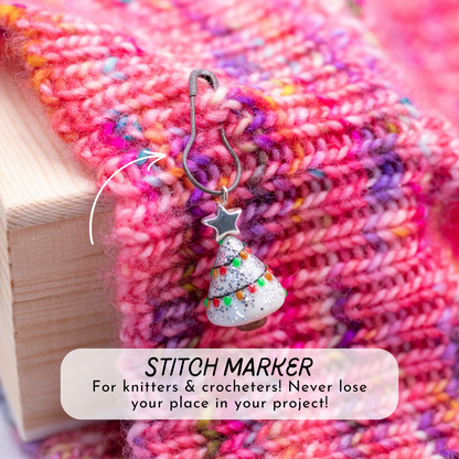 Silver Christmas Tree Clay Charm | Stitch Marker