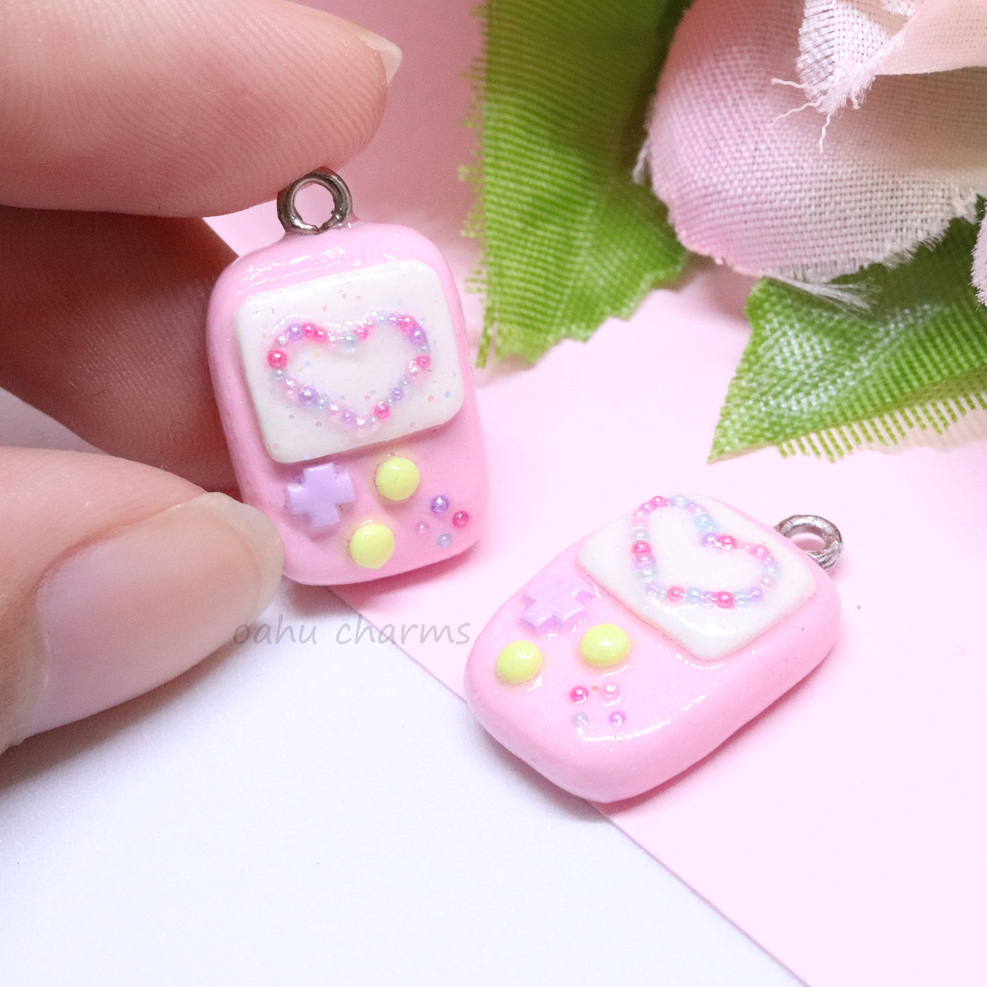 Pink Gameboy Polymer Clay Charm