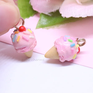 Strawberry Ice Cream with Rainbow Sprinkles Polymer Clay Charm