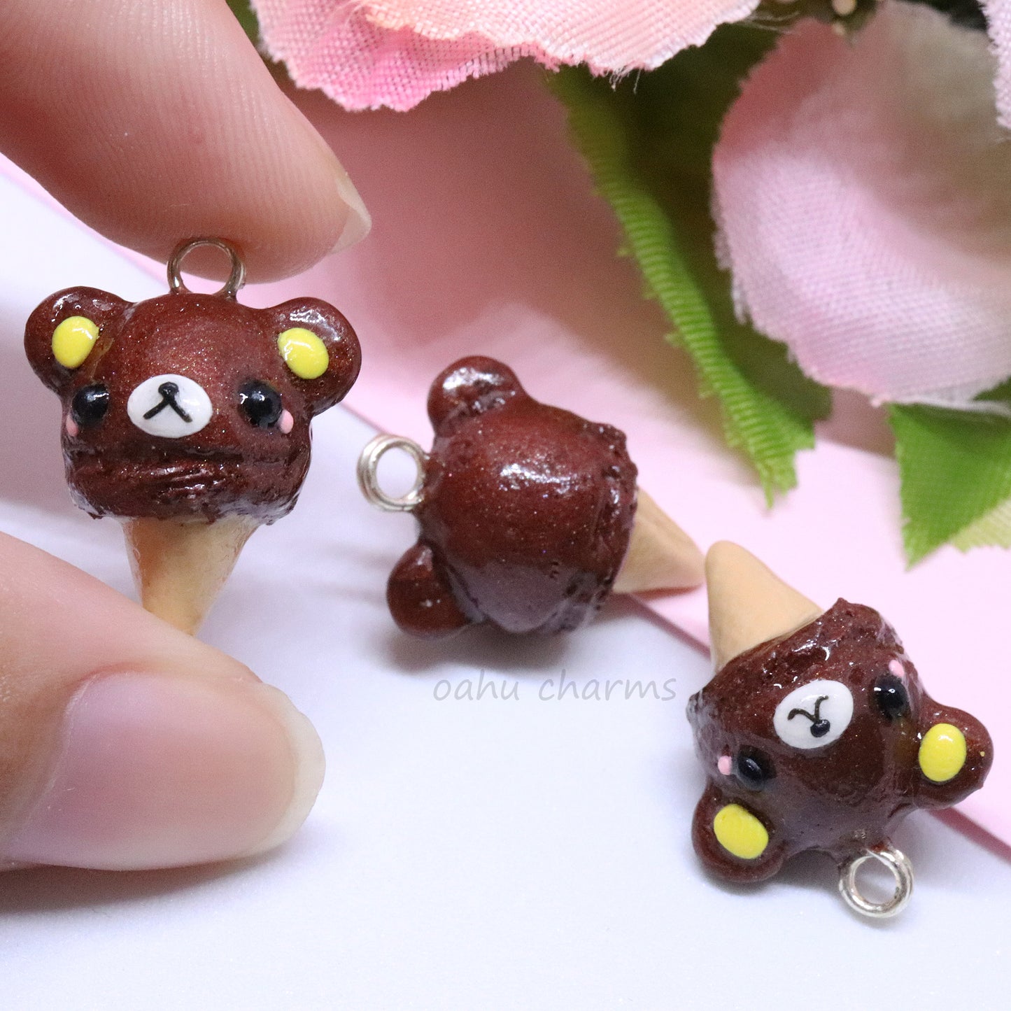 Brown Bear Ice Cream Polymer Clay Charm