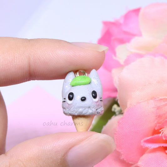 Grey Totoro Bunny Ice Cream Polymer Clay Charm