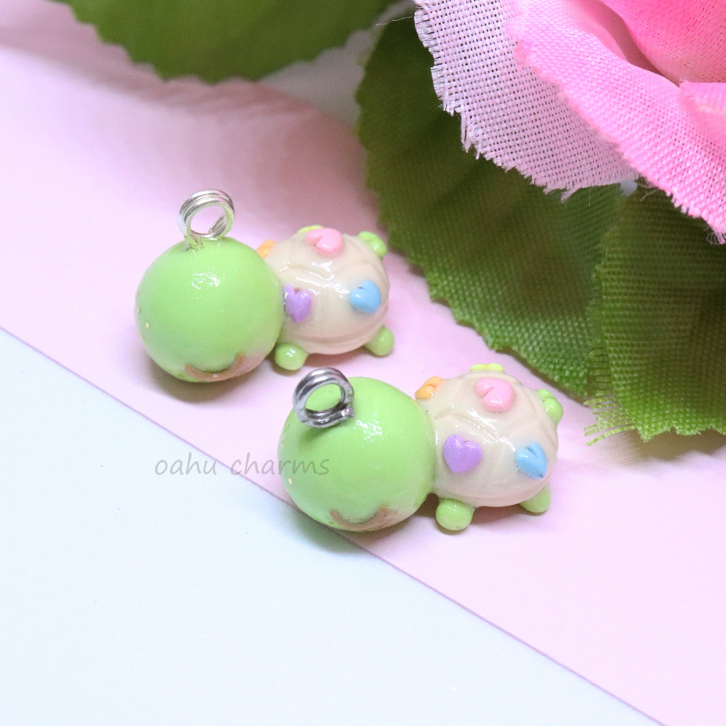 Rainbow Hearts Turtle Polymer Clay Charm