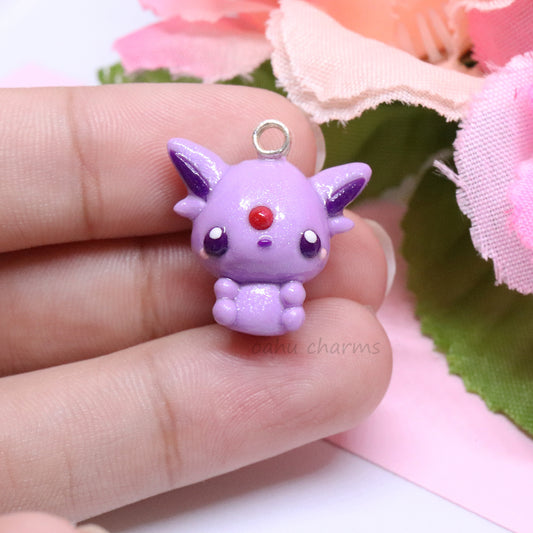 Purple Espeon Fox Polymer Clay Charm