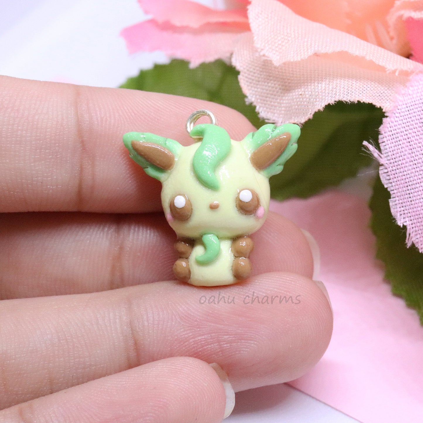 Green Leafeon Fox Polymer Clay Charm