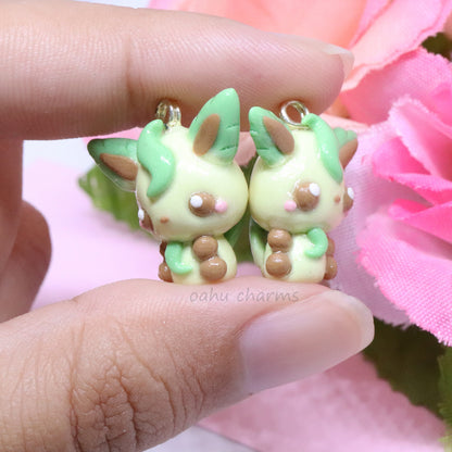 Green Leafeon Fox Polymer Clay Charm