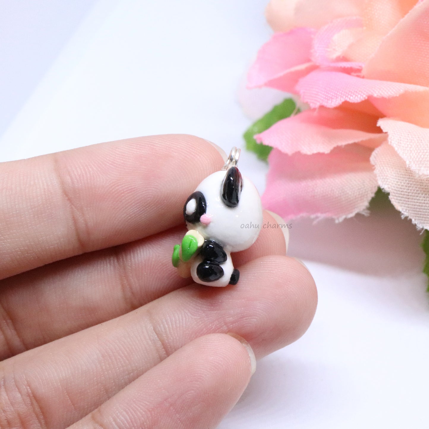 Panda Holding Bamboo Polymer Clay Charm